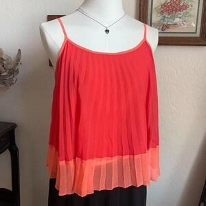 bebe Pleated Camisole Womens XXS Coral Orange Excellent Colorblock Cami Tank